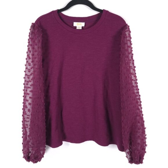 NWT MAEVE Anthropologie Textured Semi-sheer puffed Sleeve Top Size XL PETITE - Picture 1 of 15